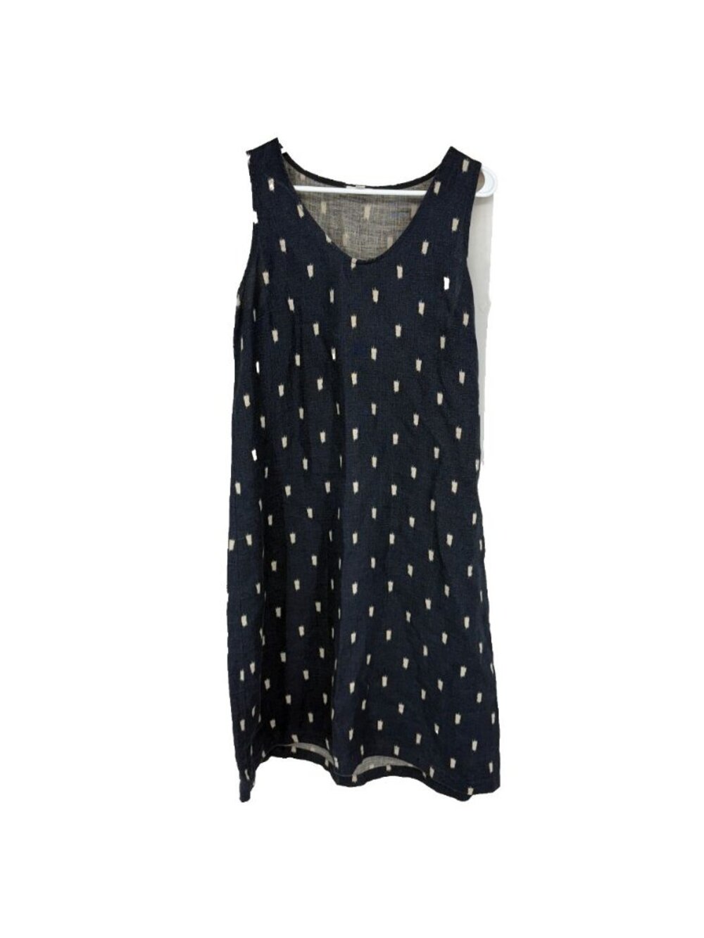 Garnet Hill Women 8 Linen Dress Sleeveless Blue Printed Breathable Knee Length
